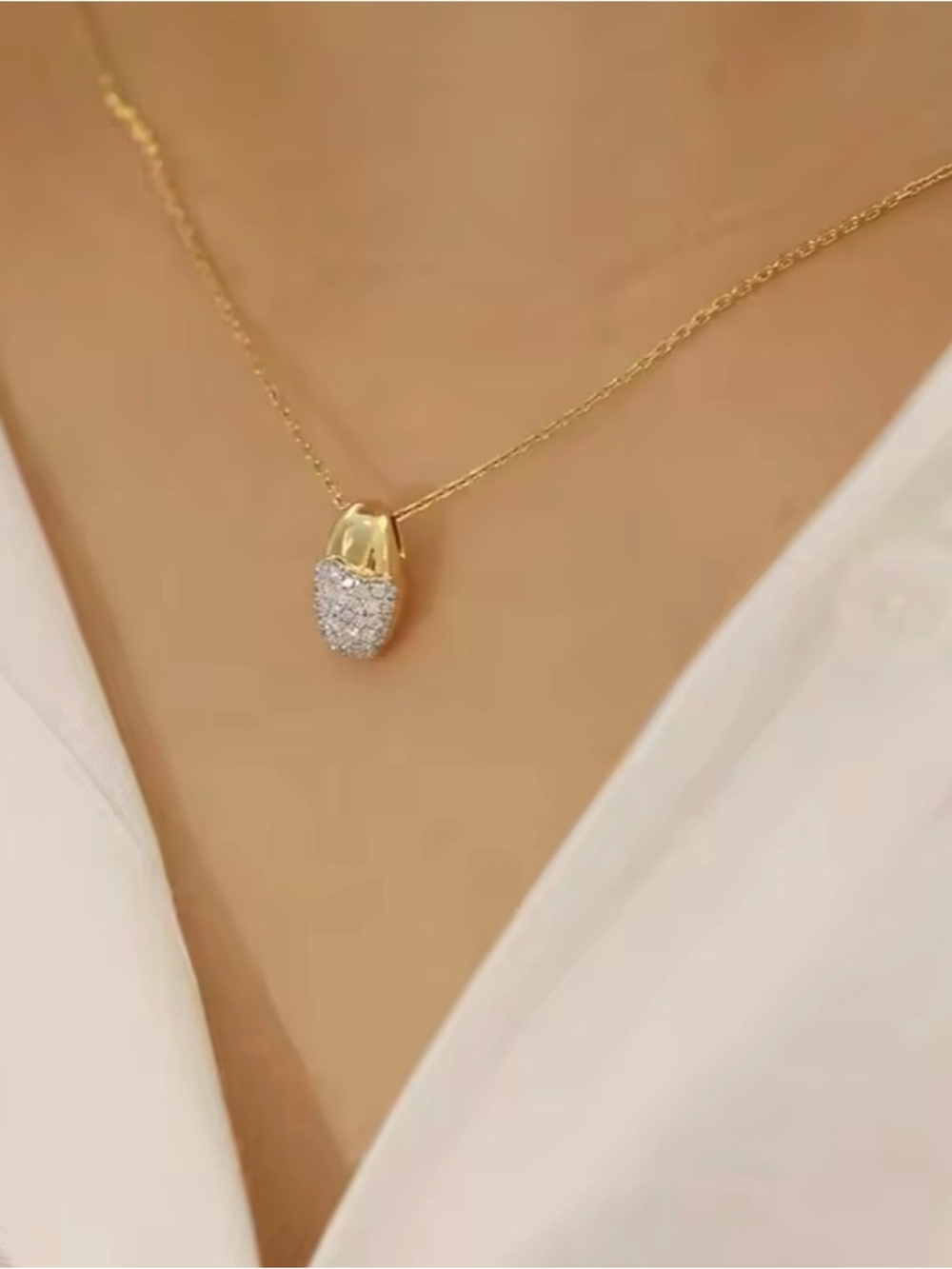 14k Gold Filled Pavé Drop Necklace with Silver Crystal Accents